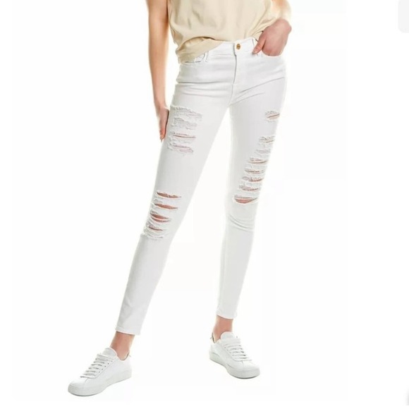 Frame Jeans Womens Le High Skinny Stretch Distressed USA Made White 27 - Picture 2 of 13